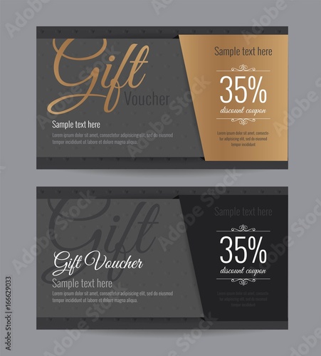 Gift voucher gold card and back card premium coupon. Design usable for gift coupon, voucher, invitation, certificate, diploma, ticket etc. Vector illustration