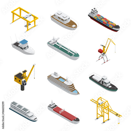 Sea And River Vessel Isometric Icons Set Poster Mural XXL