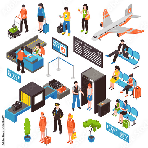 Airport Isometric Icons Set