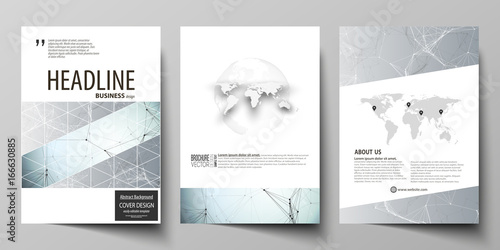 Business templates for brochure, magazine, flyer, booklet. Cover design template, vector layout in A4 size. Chemistry pattern, connecting lines and dots, molecule structure, medical DNA research