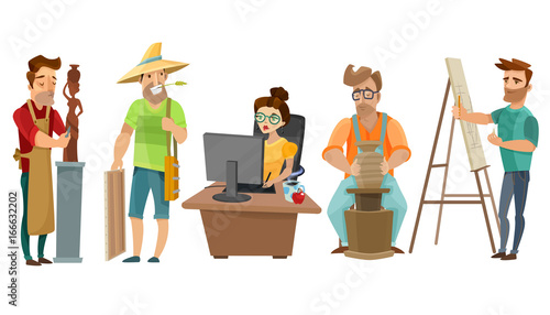 Artists Freelance Creative People Cartoon Set 