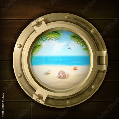 Summer Background In Ship Porthole Illustration