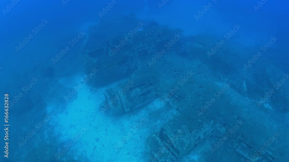 Crashed plane at bottom of Mediterranean Sea, POV Crashed plane at bottom of Mediterranean Sea, POV