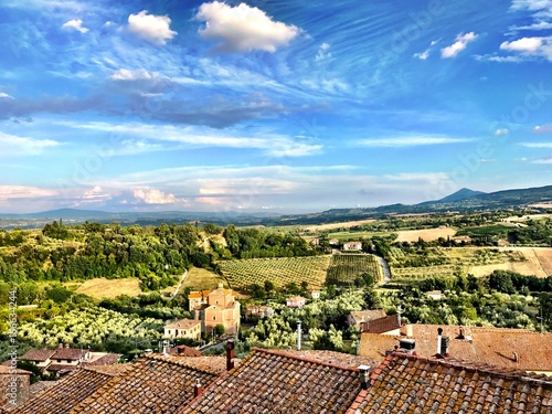 Italian green fields view in Tuscany