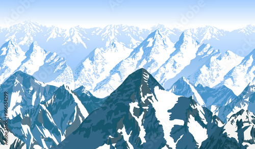 seamless vector blue beautiful mountains panorama pattern