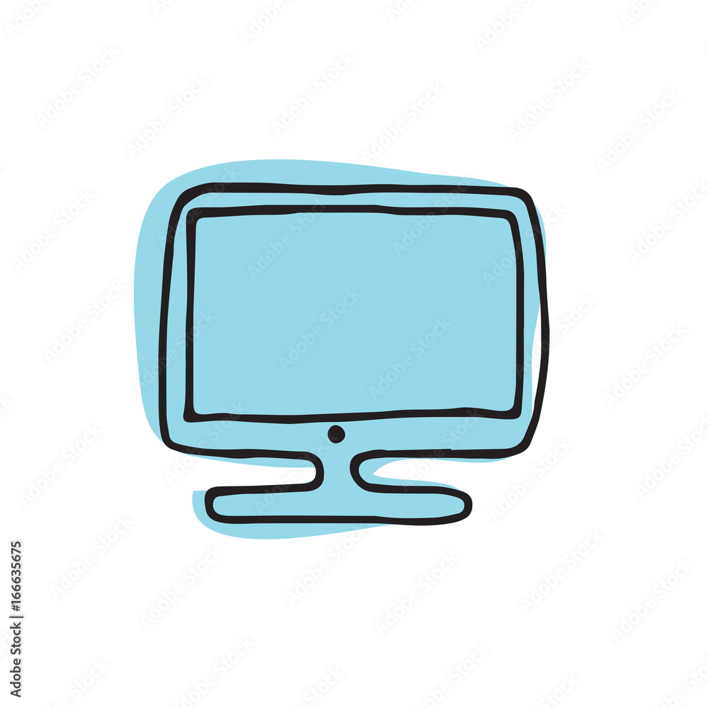 Monitor icon in hand drawn style on circle Monitor icon in hand drawn style on circle