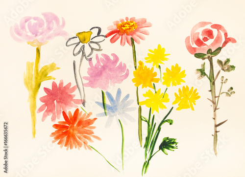 Fototapeta Naklejka Na Ścianę i Meble -  various fresh flowers on ivory colored paper