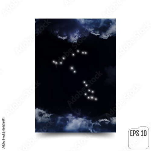 Pisces Constellation. Zodiac Sign Pisces. The constellation is seen through the clouds in the night sky. Vector