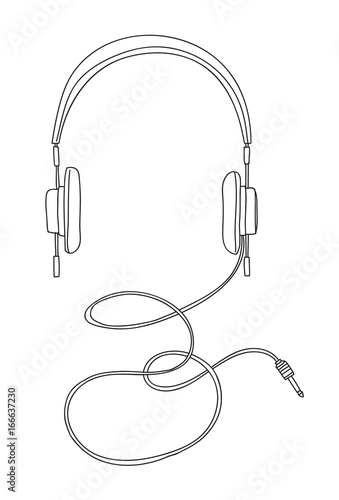 blue headphones streeo vintage hand drawn cut line art vector illustration