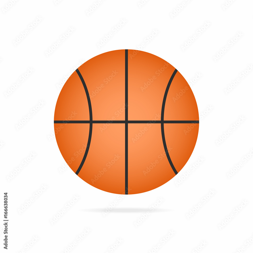 Basketball ball icon with shadow isolated on white background