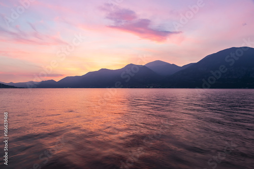 Beautiful sunset at Iseo lake  Lombardy  Italy