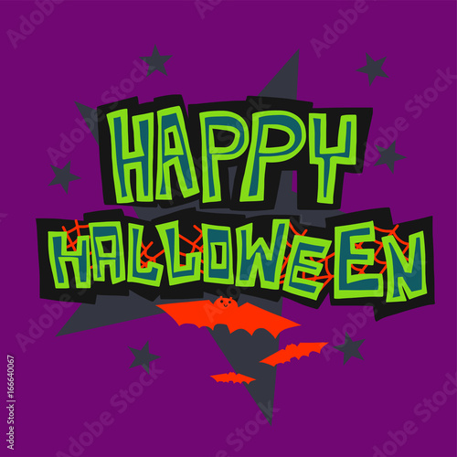 Happy Halloween word and bats on purple background vector illustration 