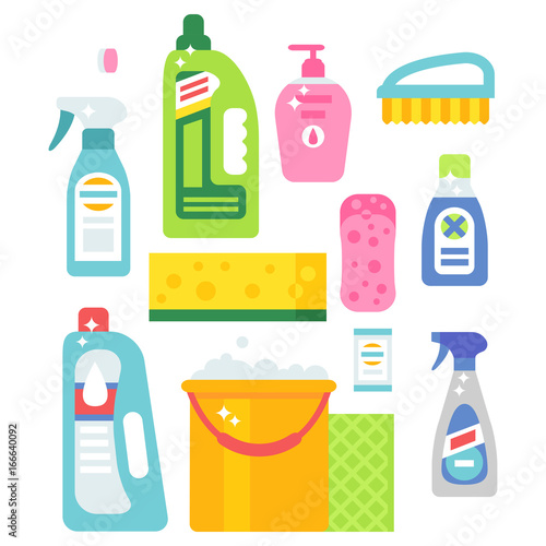 Cleanser bottle chemical housework product care wash equipment cleaning liquid flat vector illustration.