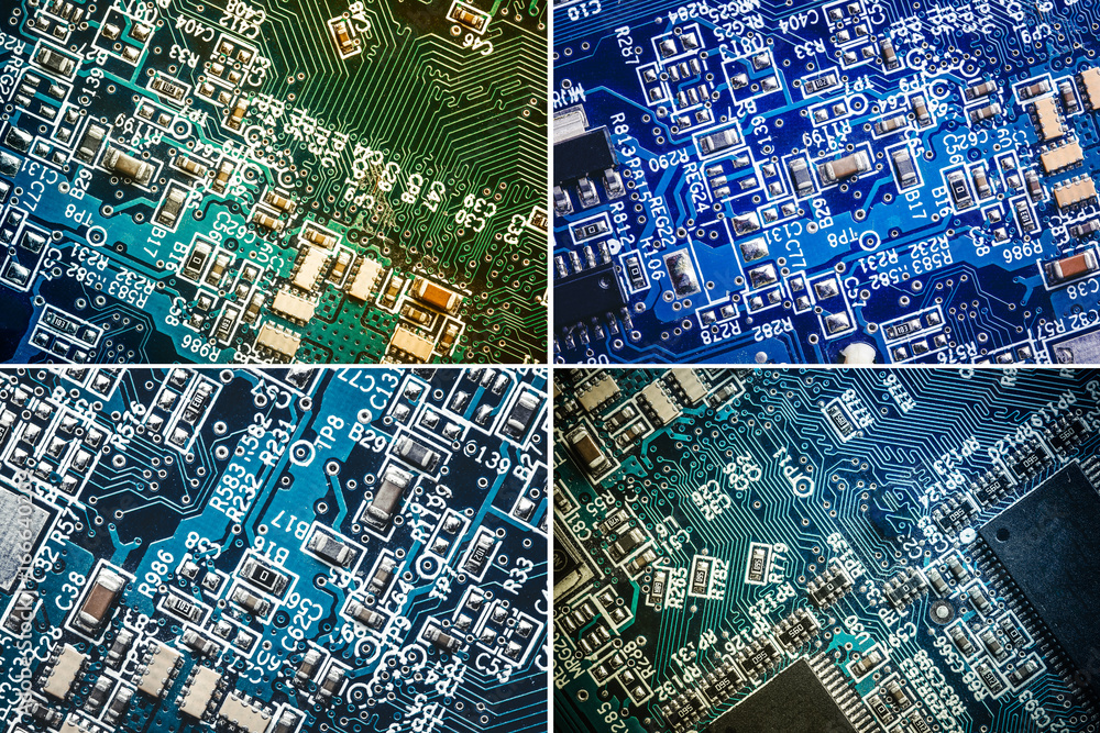 Set of four circuit board closeup textures. Set of four circuit board closeup textures.