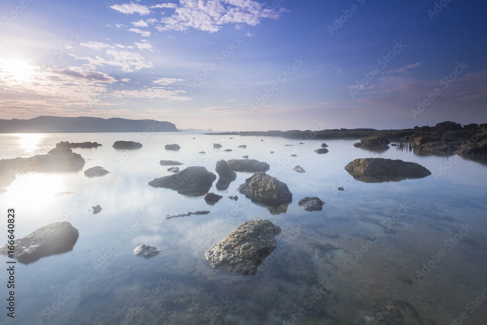 Scenic view of Lombok Beach during low tide. Nature composition