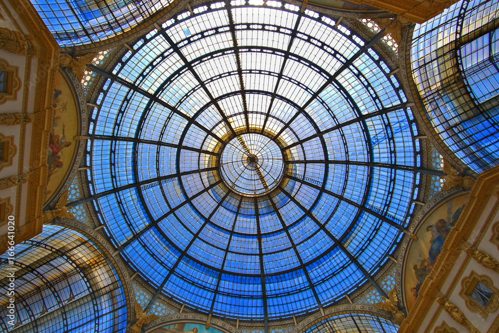 Milan, Italy - June, 19, 2017: cupola of Galleria Vittorio Emanuele in Milan, Italy