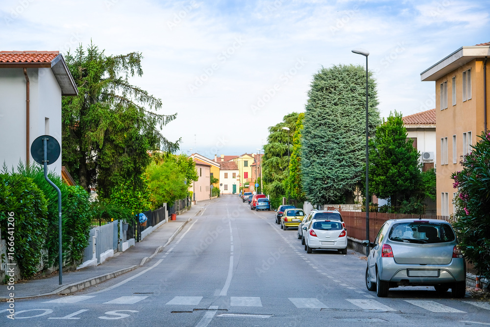 Monselice, Italy - June, 27, 2017: cars parking in a center of Monselice, Italy