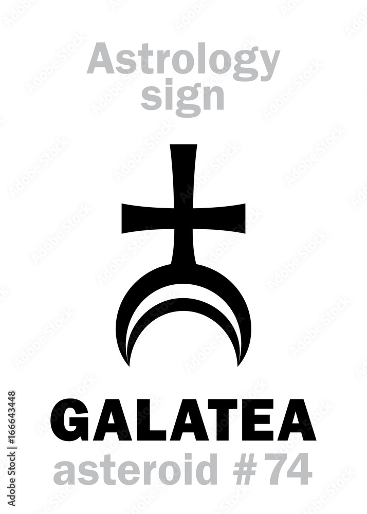Astrology Alphabet: GALATEA, asteroid #74. Hieroglyphics character sign (single symbol).