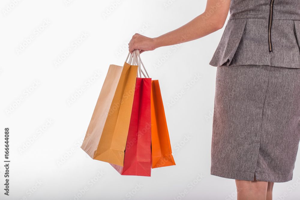 women holding shopping bag isolated on white background