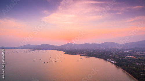 Fotografija stunning scenery on Chalong gulf in sunset time