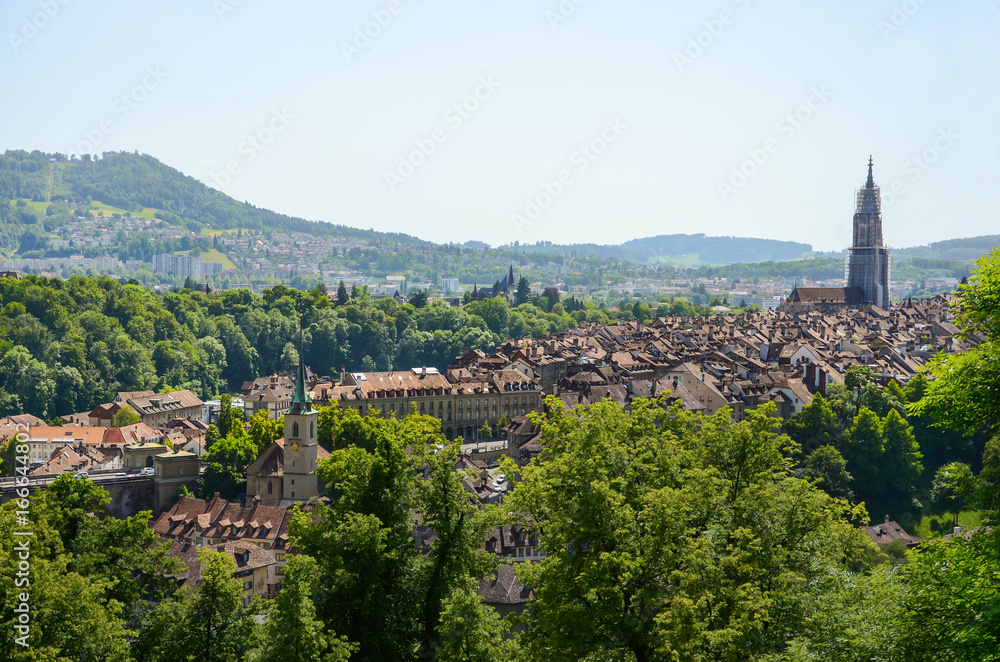 A cityscape view with Bern Cathedral, Switzerland