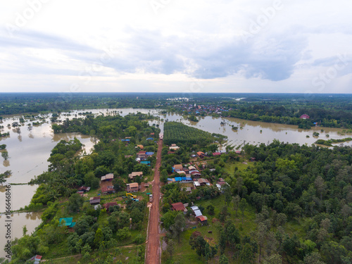 Sakon Nakhon, Thailand - August 3, 2017: Water flood at Sakon Nakhon, Thailand photo