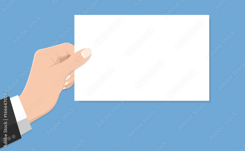 Flat Design style Human hand holding with white paper ,isolate on blue background ,vector design Element illustration Flat Design style Human hand holding with white paper ,isolate on blue background ,vector design Element illustration