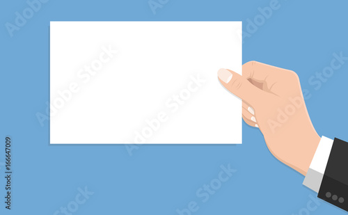 Flat Design style Human hand holding with white paper ,isolate on blue background ,vector design Element illustration