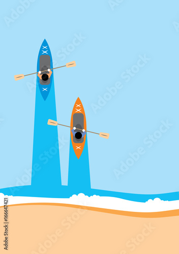 Kayak flyer. Canoe view from above. Summer. Vacation