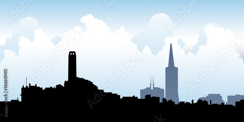 Skyline silhouette of the city of San Francisco, California, USA.