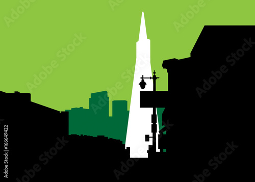 Skyline silhouette of the city of San Francisco, California, USA.