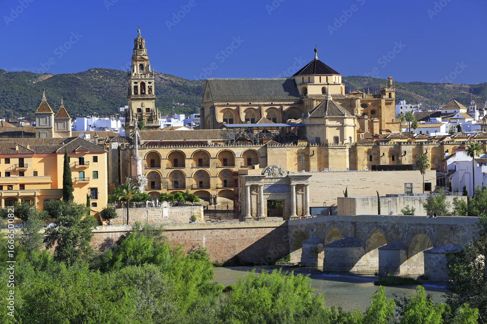 Cordoba skyline, Spain. The Roman Bridge and Mosque (Cathedral) on the Guadalquivir River.
