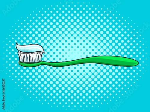 Toothbrush with toothpaste pop art style vector