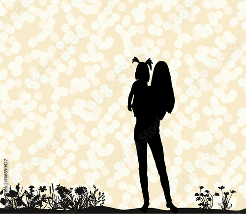  silhouette of the mother with her daughter