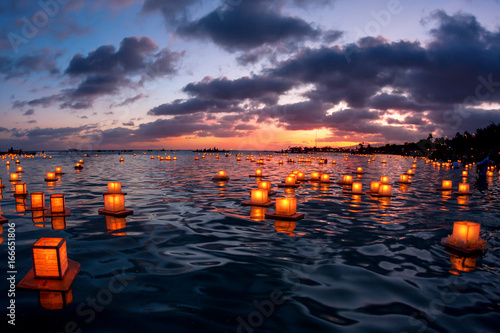 Lantern Floating Hawaii ceremony on Oahu, Hawaii which honors loved ones who have passed away