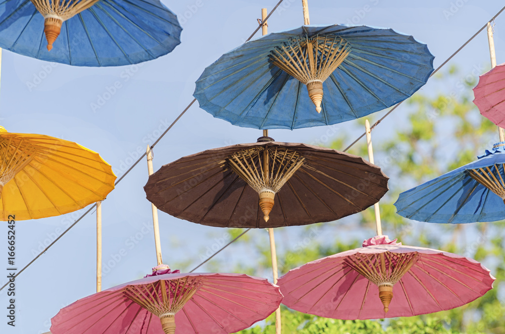 colorful umbrellas in sky