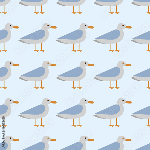 Gull flight bird and seabird sea seamless pattern vector illustration wild animal characters cute fauna tropical feather pets background