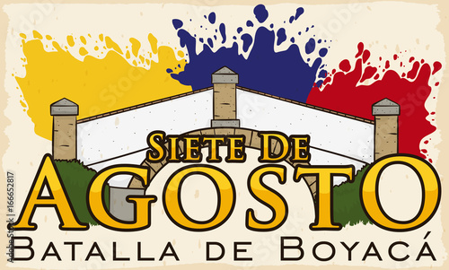 Commemorative Boyaca's Bridge and Paint Splashes like Colombian Flag, Vector Illustration