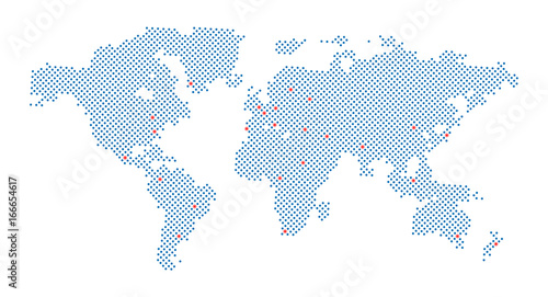 Vector world map with dot and capital isolated on white