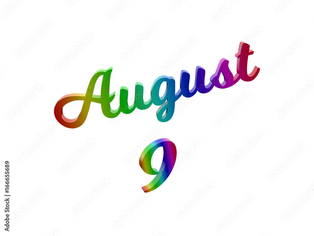 August 9 Date Of Month Calendar Calligraphic 3d Rendered Text