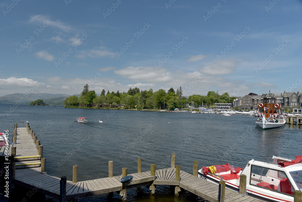Rowing boats on Windermere at Bowness, English Lake District