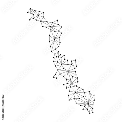 Pridnestrovian Moldavian Republic map of polygonal mosaic lines network  rays and dots vector illustration.