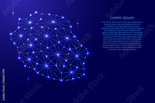 Reunion map of polygonal mosaic lines network, rays and space stars of vector illustration.