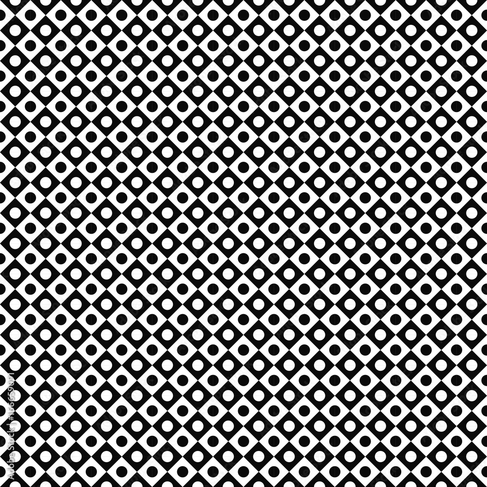 Vector seamless pattern. Abstract geometric texture. Black-and-white background. Monochrome circle in square design. Vector EPS10