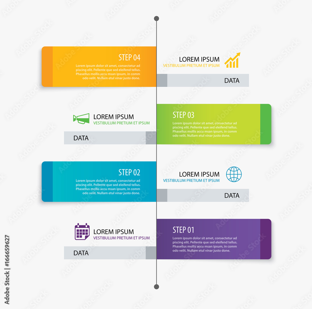 4 rectangle tab timeline infographic options template with paper sheets. Vector element can be used for business workflow layout, diagram, number options, web design, presentations.