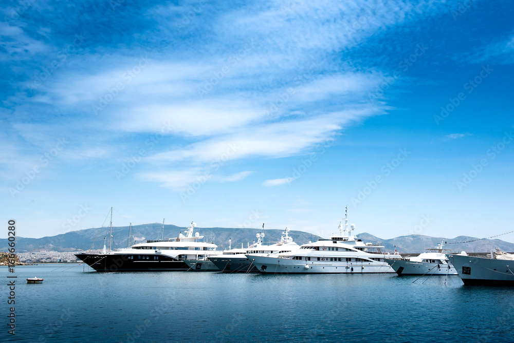 Luxury motorboats and yachts at the dock.Marina Zeas, Piraeus,Greece Luxury motorboats and yachts at the dock.Marina Zeas, Piraeus,Greece