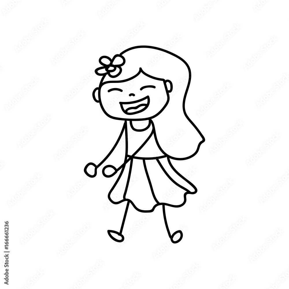 hand drawing happy cute girls line art hand drawing happy cute girls line art