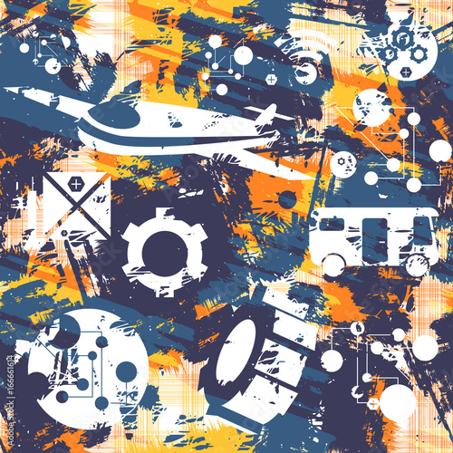 Grunge seamless pattern. Concept of transport. Vector
