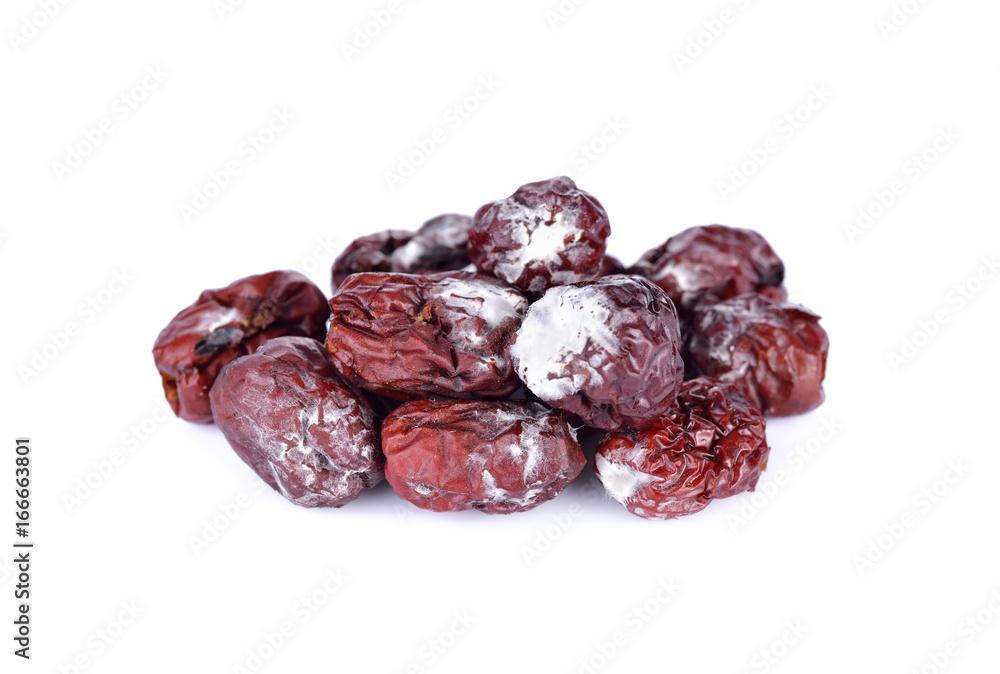 white fungus on dried jujube and on white background white fungus on dried jujube and on white background