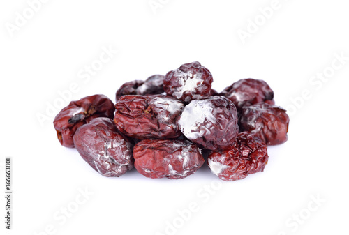 white fungus on dried jujube and on white background